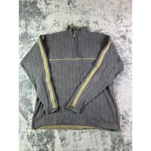 Columbia XCO Men's Large Sweater Gray Half Zip Ribbed Cotton Retro Stripe